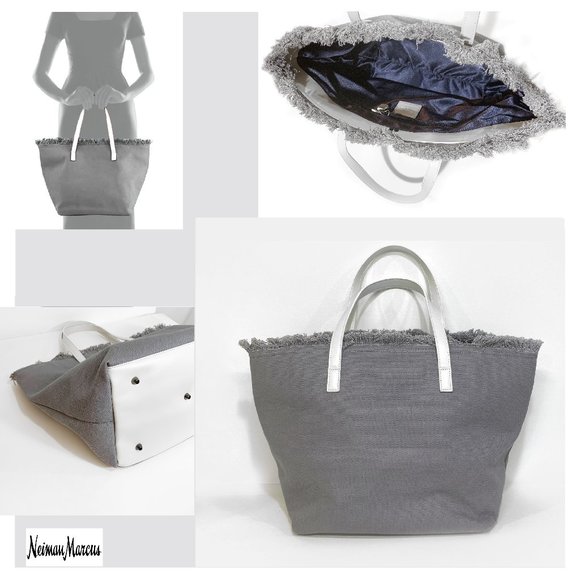 Neiman Marcus Frayed Canvas Shopper Tote Bag - Picture 1 of 1